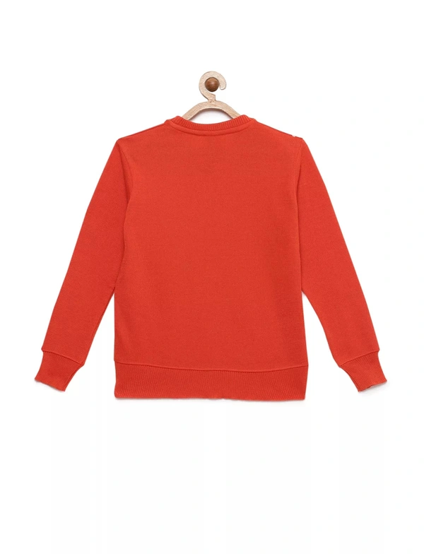 Circular Knitted Poly Full Sleeves Regular Print Sweater For Girls- Heart And Star - 3-4 Years(22), Rust