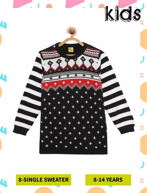 Jacquard Print Winter Wear/Sweater For Girls-BLACK - 8-9 Years(30), Black