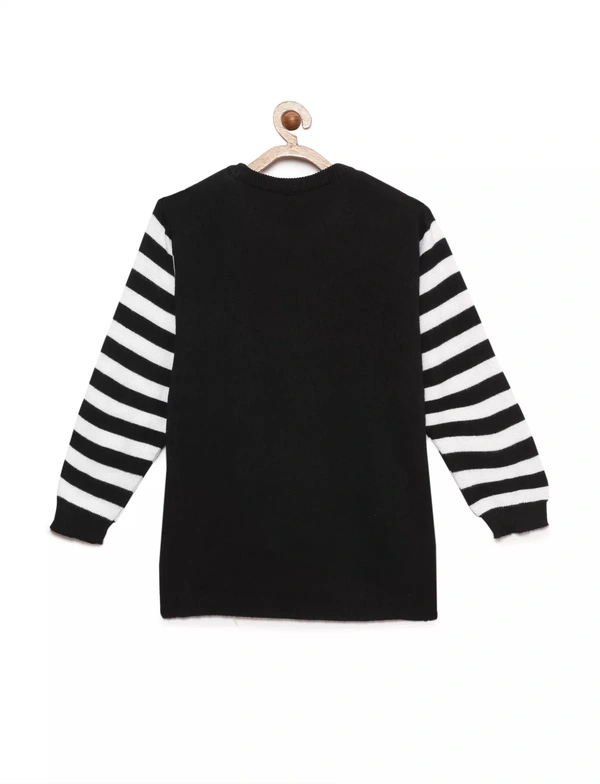 Jacquard Print Winter Wear/Sweater For Girls-BLACK - 8-9 Years(30), Black