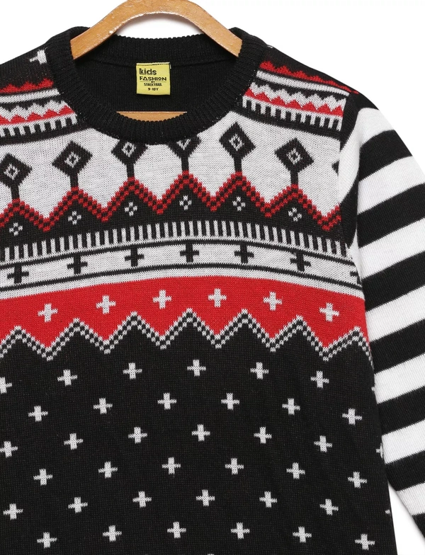Jacquard Print Winter Wear/Sweater For Girls-BLACK - 8-9 Years(30), Black