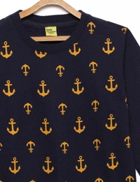 Anchor Print Sweater For Boys -NAVY - 13-14 Years(36), Navy Blue