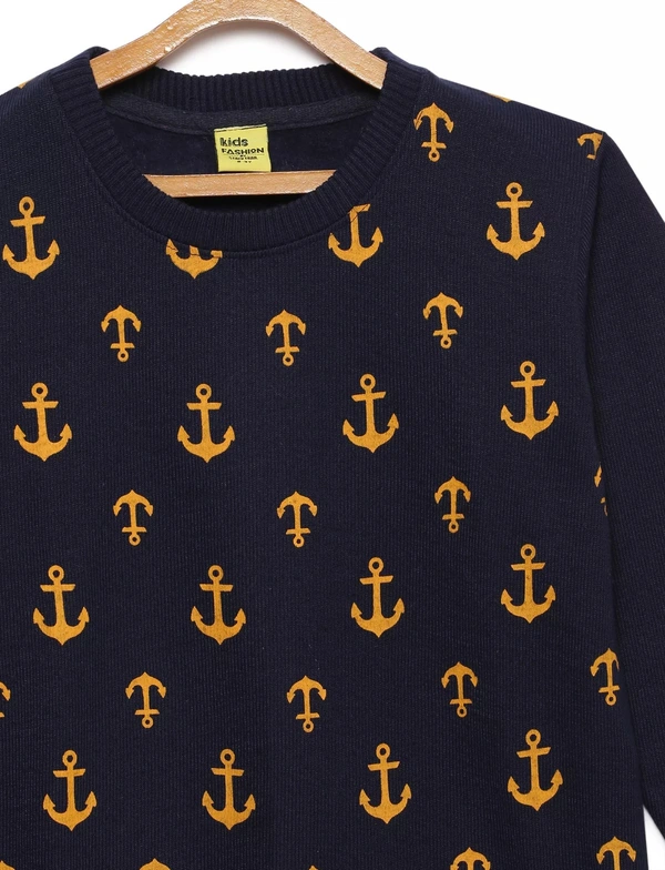 Anchor Print Sweater For Boys -NAVY - 13-14 Years(36), Navy Blue