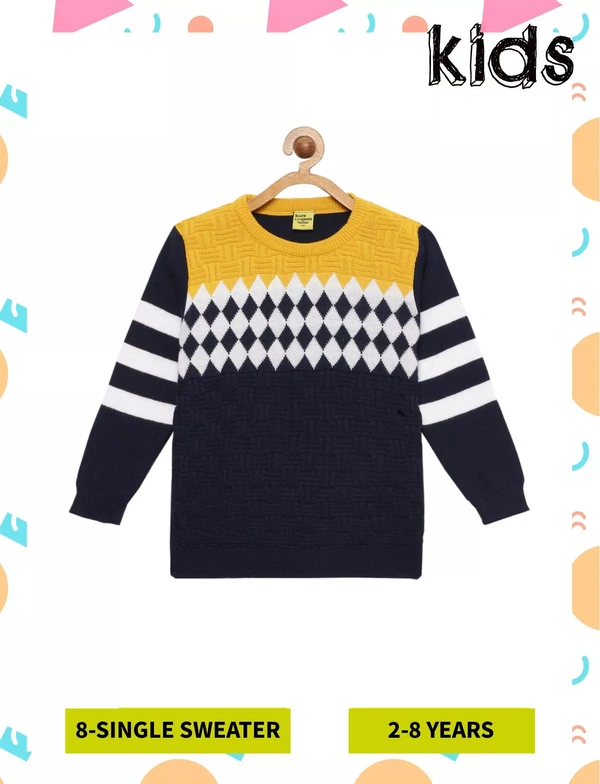 8 Single Poly Full Sleeves Regular Print Sweater For Boys-Checkered - 5-6 Years(26), Mustard