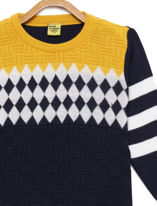 8 Single Poly Full Sleeves Regular Print Sweater For Boys-Checkered - 5-6 Years(26), Mustard