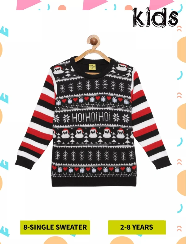 8 Single Poly Full Sleeves Regular Print Sweater For Girls - 4-5 Years(24), Black