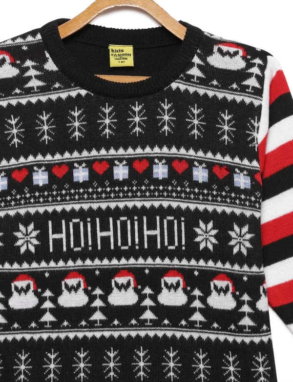 8 Single Poly Full Sleeves Regular Print Sweater For Girls - 4-5 Years(24), Black