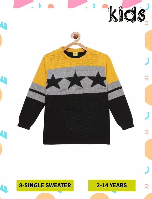 8 Single Poly Full Sleeves Regular Print Sweater For Boys - 5-6 Years(26), Mustard