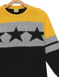 8 Single Poly Full Sleeves Regular Print Sweater For Boys - 5-6 Years(26), Mustard