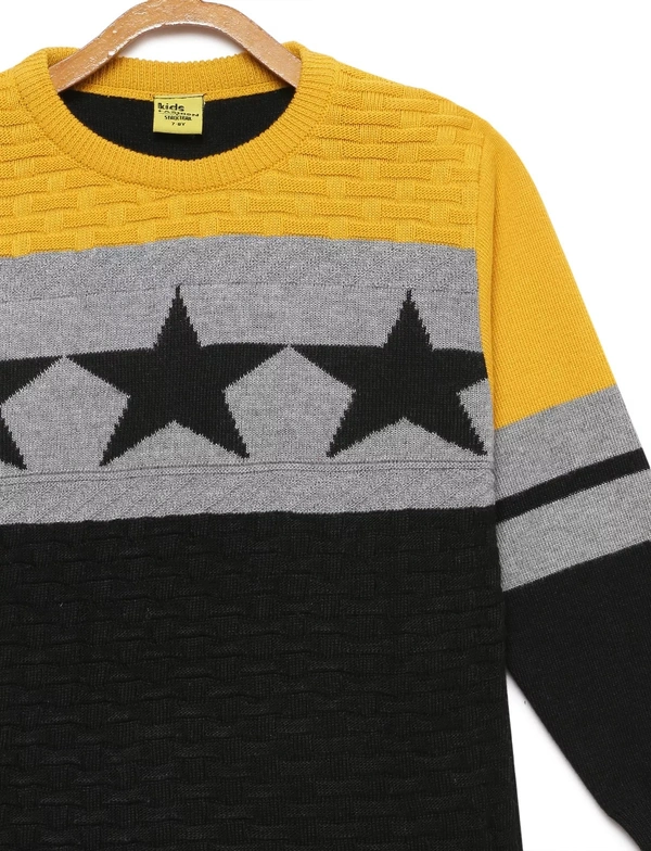 8 Single Poly Full Sleeves Regular Print Sweater For Boys - 5-6 Years(26), Mustard