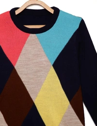 Acrylic Color Blocked Print Fully Closed Full Sleeves Sweater For Boys - 11-12 Years(34)