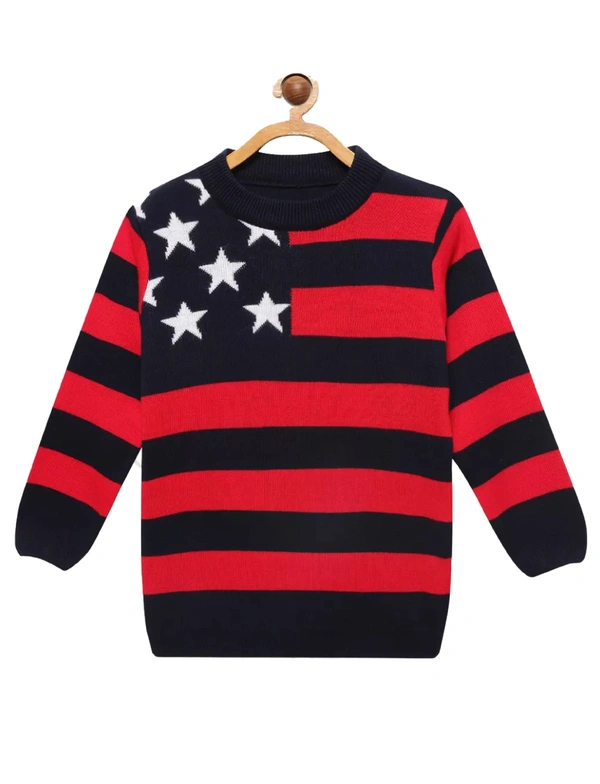 Regular Striped And Star Print Acrylic Winter Wear Fully Closed Pullover For Boys - 13-14 Years(36)