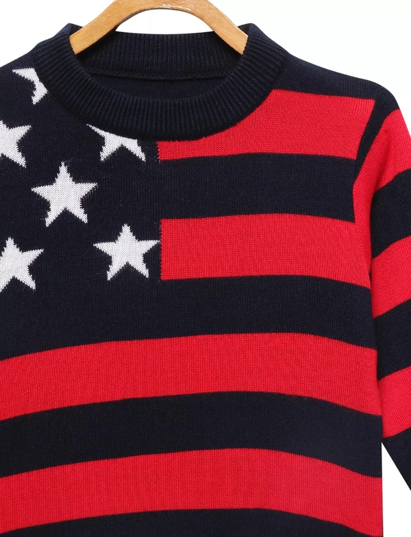 Regular Striped And Star Print Acrylic Winter Wear Fully Closed Pullover For Boys - 13-14 Years(36)