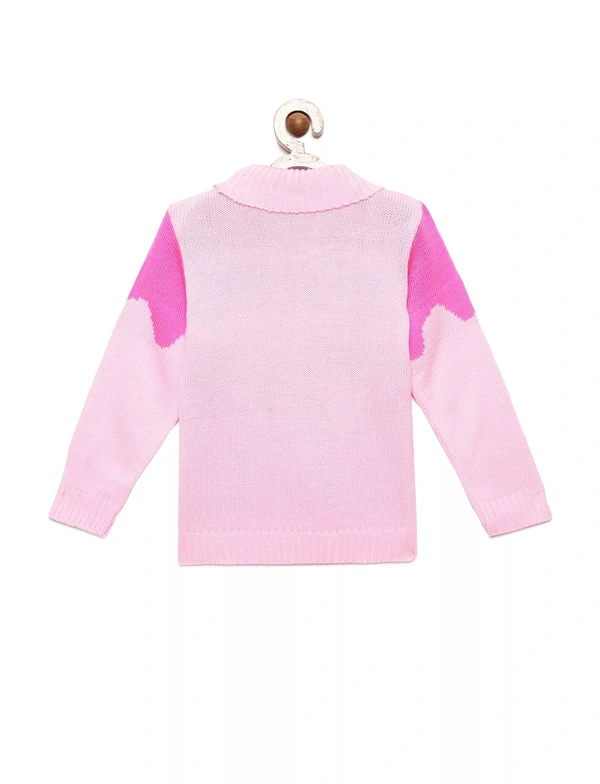 Beautiful Pink Color Acrylic Regular Print Fully Closed Full Sleeves Winter Wear / Sweater For Girls - 5-6 Years(26), Pink