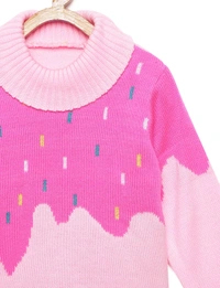 Beautiful Pink Color Acrylic Regular Print Fully Closed Full Sleeves Winter Wear / Sweater For Girls - 5-6 Years(26), Pink