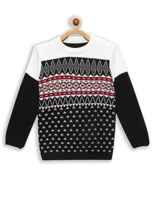 Acrylic Regular Print Fully Closed Full Sleeves Winter Wear / Sweater For Kids - Boys - 13-14 Years(36), Off White