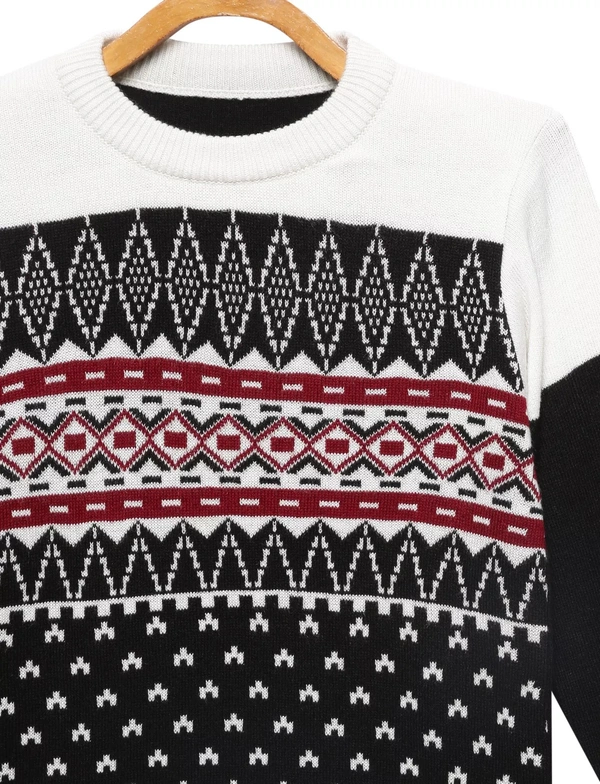 Acrylic Regular Print Fully Closed Full Sleeves Winter Wear / Sweater For Kids - Boys - 13-14 Years(36), Off White