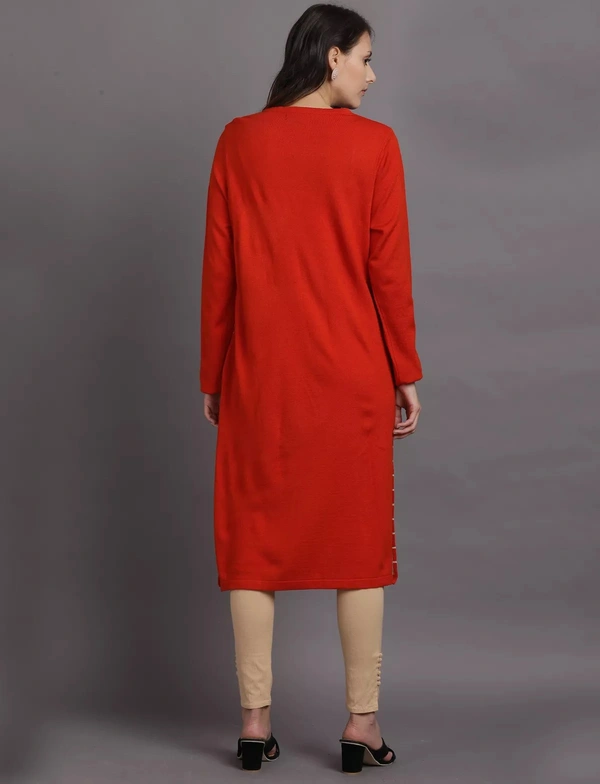 Winter Wear Acrylic Checks Knee Length Straight Kurti For Women-Winter Collection (Size - M/L And  XL/XXL) - XL/2XL, Orange