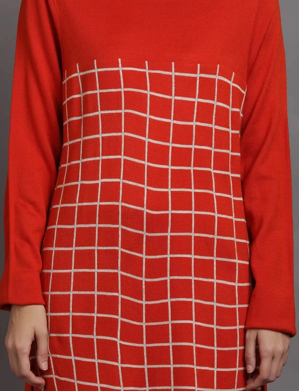 Winter Wear Acrylic Checks Knee Length Straight Kurti For Women-Winter Collection (Size - M/L And  XL/XXL) - XL/2XL, Orange