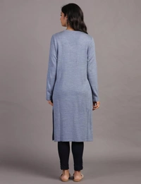 Winter Wear Acrylic Acro Wool Knee Length Straight Kurti For Women-Winter Collection -BLUE (Size - M/L And  XL/XXL) - M/L, Blue