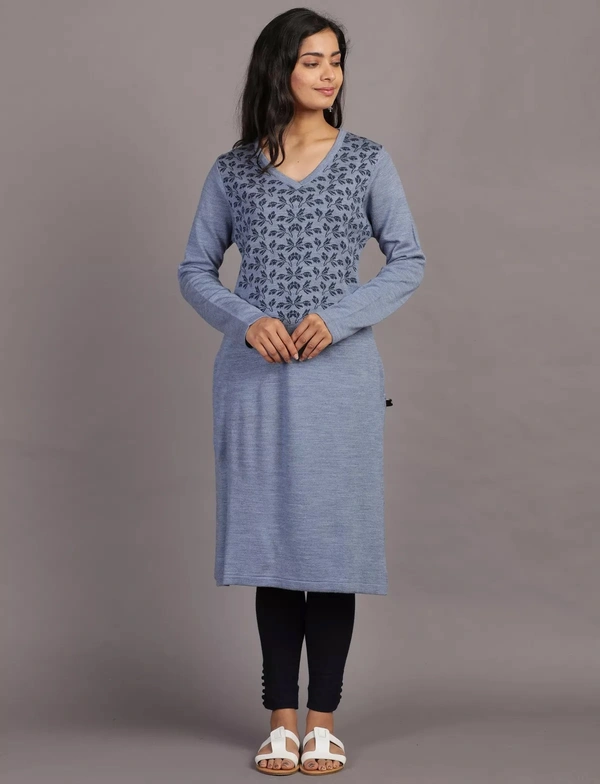 Winter Wear Acrylic Acro Wool Knee Length Straight Kurti For Women-Winter Collection -BLUE (Size - M/L And  XL/XXL) - M/L, Blue
