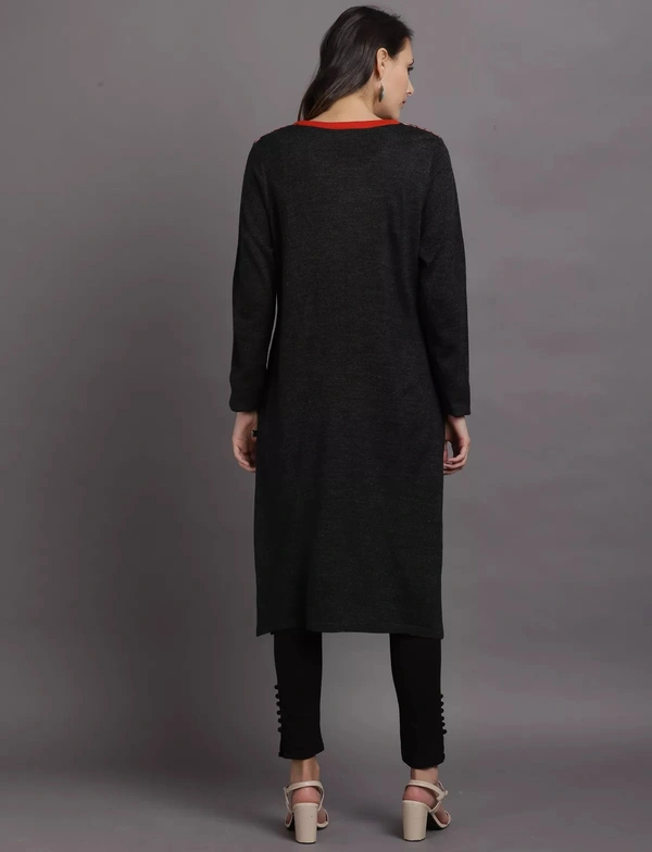 Winter Wear Acrylic Jacquard Knee Length Straight Kurti For Women-Winter Collection -BLUE (Size L - M/L And Size XL- XL/XXL) - M/L, Black