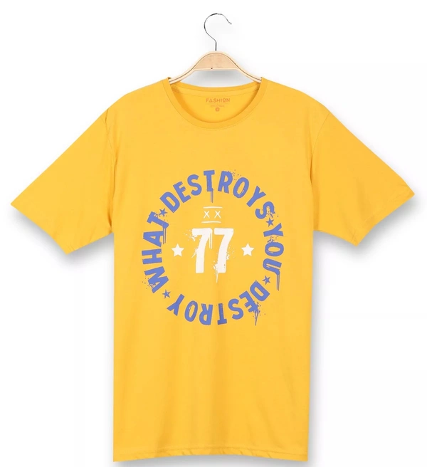 Cotton Rich Round Neck Graphic Printed T-Shirt Men-DESTROY - Medium(M), Yellow