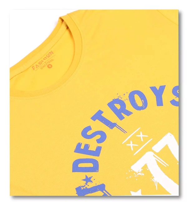 Cotton Rich Round Neck Graphic Printed T-Shirt Men-DESTROY - Medium(M), Yellow