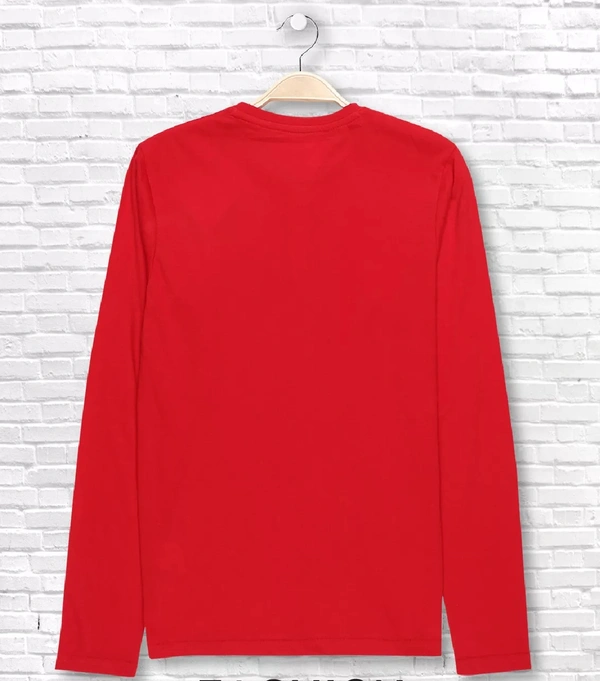 Cotton Rich Henley Neck Logo Print T-Shirt for Men - RED - Large (L), Red