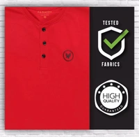 Cotton Rich Henley Neck Logo Print T-Shirt for Men - RED - Large (L), Red