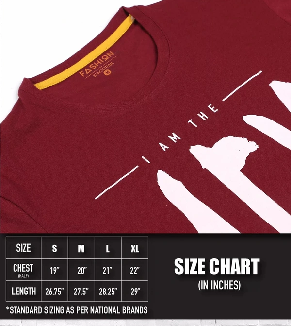  Cotton Rich Round Neck Graphic Print T-Shirt Men - NEX - Small (S), Maroon