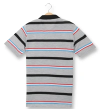 Poly Blend Collar Neck Striped T-Shirt Men-Grey And Black - Medium (M), Grey
