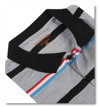Poly Blend Collar Neck Striped T-Shirt Men-Grey And Black - Medium (M), Grey