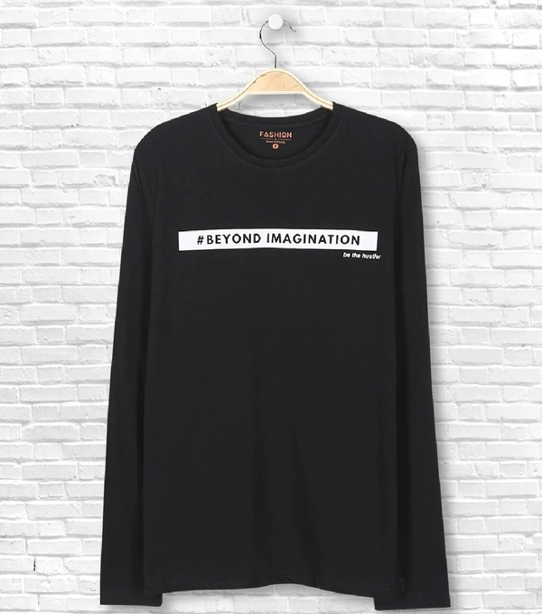 Cotton Rich Round Neck Graphic Print T-Shirt Men-Beyond Imagination - Large (L), Black