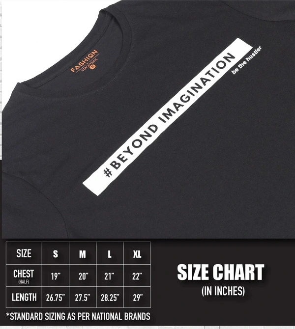 Cotton Rich Round Neck Graphic Print T-Shirt Men-Beyond Imagination - Large (L), Black
