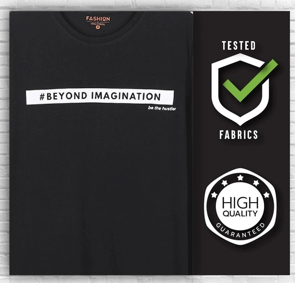 Cotton Rich Round Neck Graphic Print T-Shirt Men-Beyond Imagination - Large (L), Black