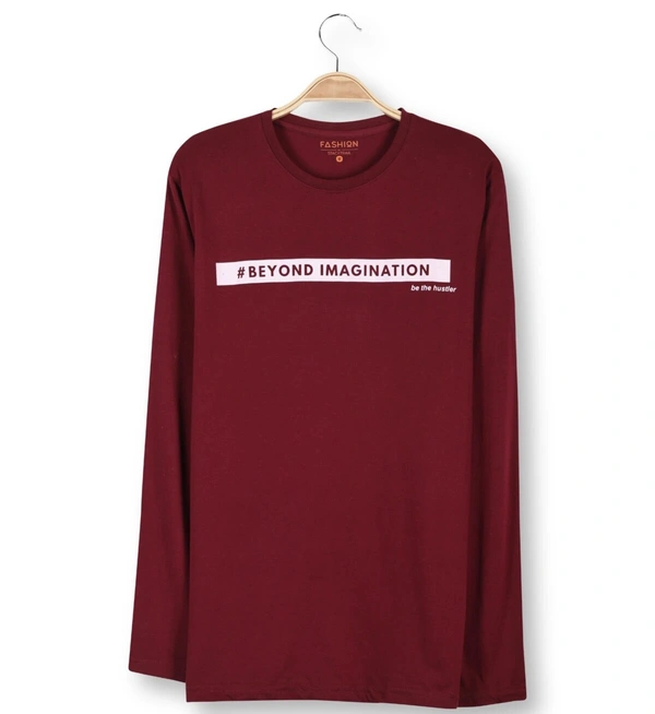 Cotton Rich Round Neck Graphic Print T-Shirt Men-Beyond Imagination - Large (L), Maroon