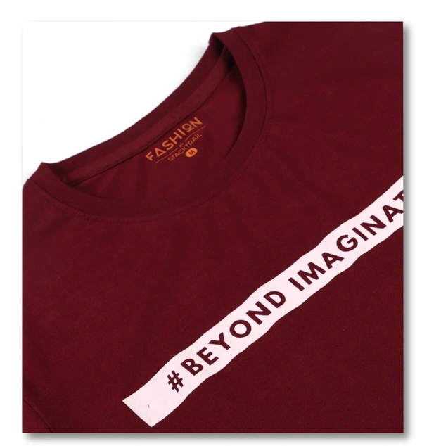 Cotton Rich Round Neck Graphic Print T-Shirt Men-Beyond Imagination - Large (L), Maroon