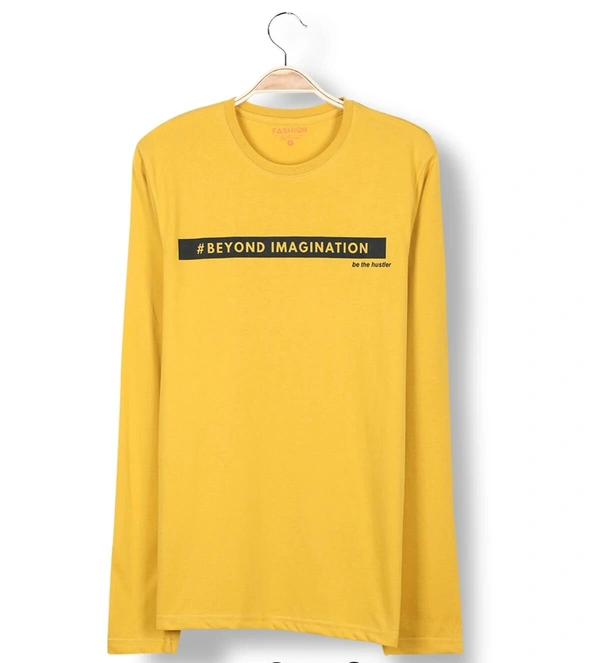 Cotton Rich Round Neck Graphic Print T-Shirt Men-Beyond Imagination - Large (L), Yellow