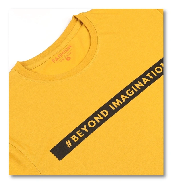Cotton Rich Round Neck Graphic Print T-Shirt Men-Beyond Imagination - Medium (M), Yellow