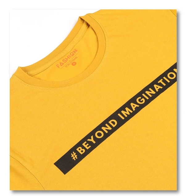 Cotton Rich Round Neck Graphic Print T-Shirt Men-Beyond Imagination - Large (L), Yellow