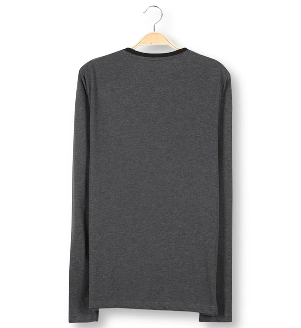 Cotton Rich Henley Neck Solid / Plain T-Shirt Men - Large (L), Anthra Melange