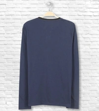 Cotton Rich Henley Neck Solid / Plain T-Shirt Men - Large (L), Navy