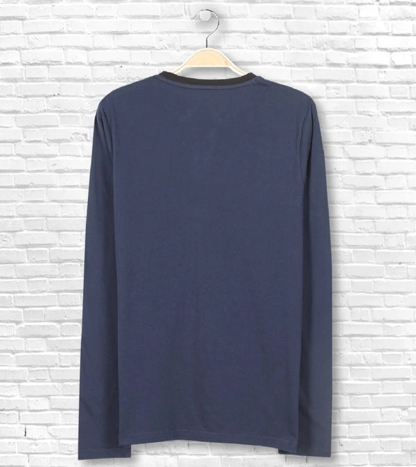 Cotton Rich Henley Neck Solid / Plain T-Shirt Men - Large (L), Navy