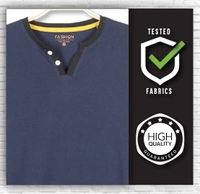 Cotton Rich Henley Neck Solid / Plain T-Shirt Men - Large (L), Navy