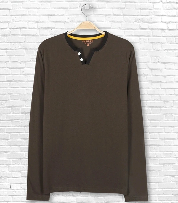 Cotton Rich Henley Neck Solid / Plain T-Shirt Men - Medium (M), Olive