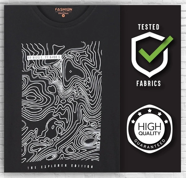  Cotton Rich Round Neck Graphic Printed T-Shirt Men-The Explorer Edition - X-Large (XL), Black