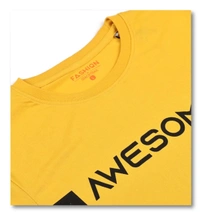 Cotton Rich Round Neck Graphic Printed T-Shirt Men-Awesome - Large (L), Yellow