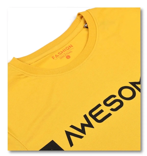 Cotton Rich Round Neck Graphic Printed T-Shirt Men-Awesome - Large (L), Yellow