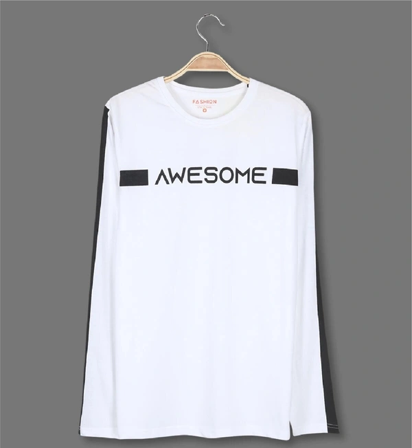 Cotton Rich Round Neck Graphic Printed T-Shirt Men-Awesome - Large (L), White