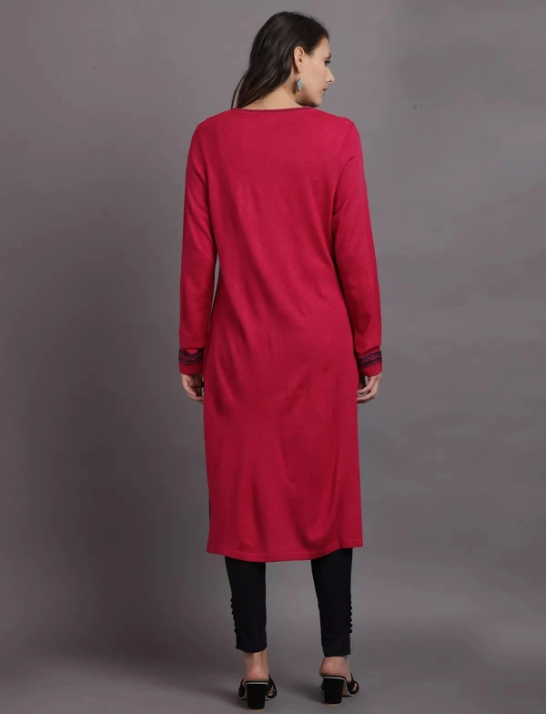Winter Wear Acrylic Embellished / Sequine Knee Length Straight Kurti For Women-Winter Collection - Fuschia (Size L - M/L And Size XL- XL/XXL) - XL/XXL, Fuschia